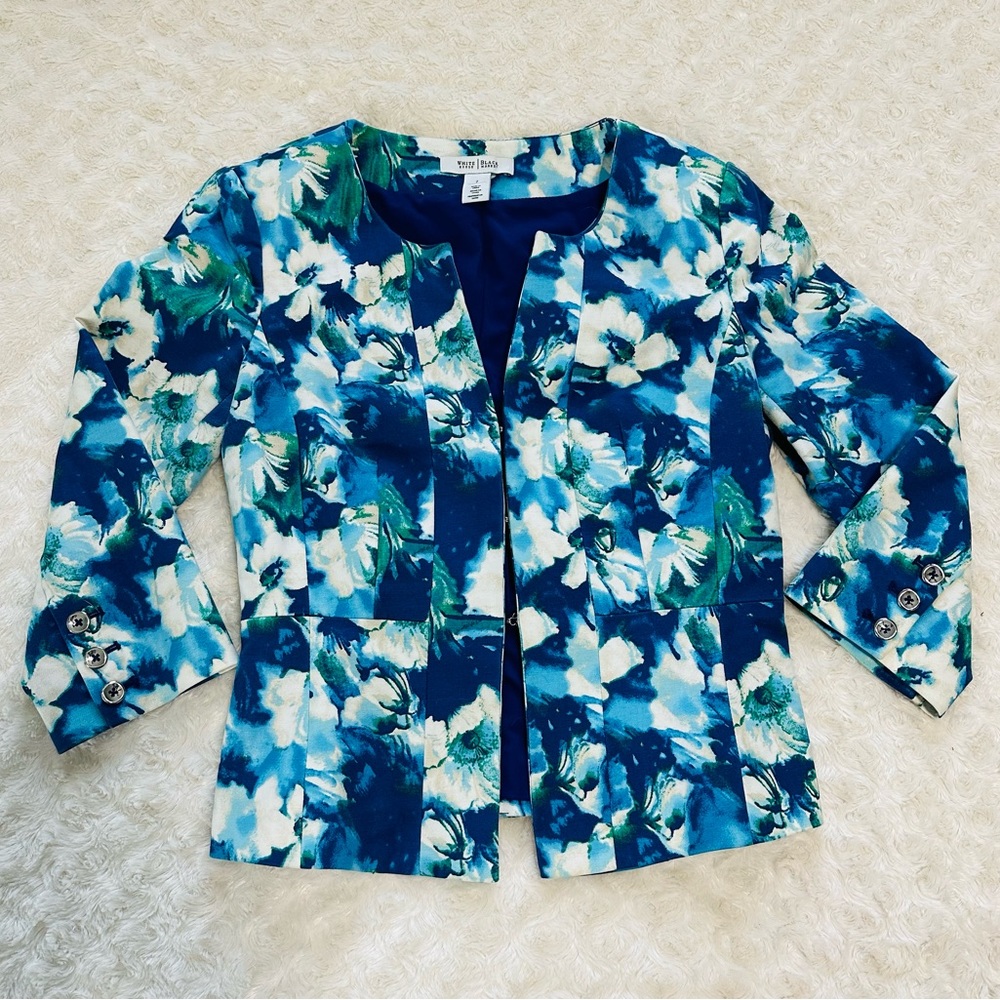 White House Black Market Blue Floral Peplum Blazer size 2